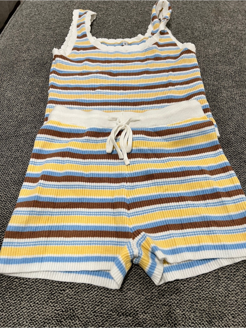 ON SALE!!! Striped Knit Drawstring Women’s Shorts - White, Blue, Yellow, Brown